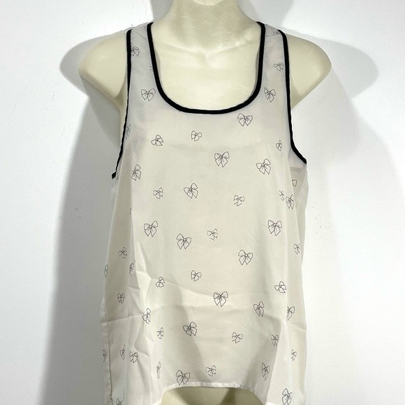 American Rag Sheer Off White & Black Bow Outline Racerback Tank Top - Picture 4 of 10